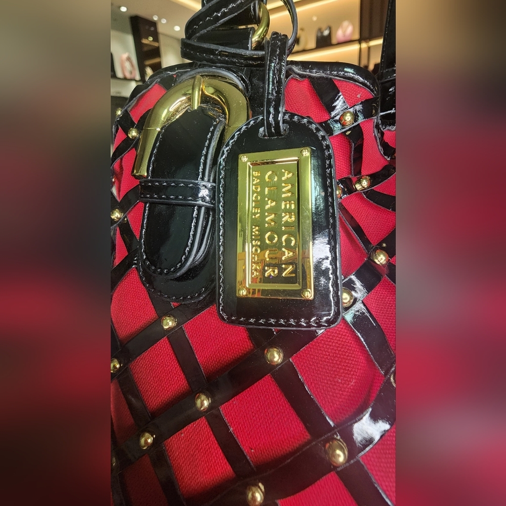 American Glamour Red & Black Handbag By Badgley Mischka NWOT - Picture 3 of 14